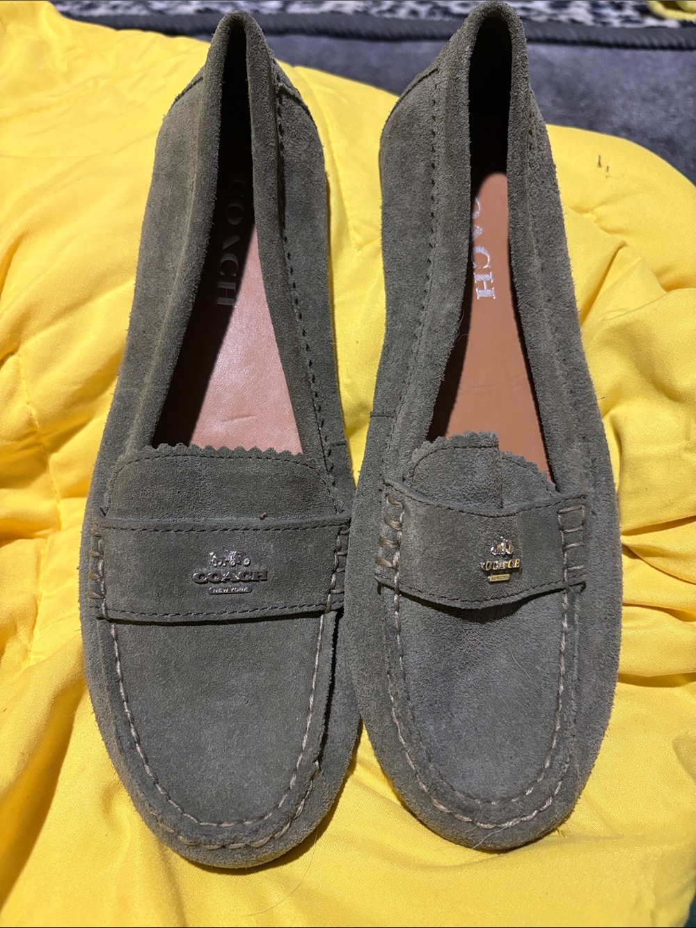 Coach green loafers